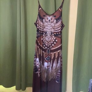 Beautiful Brown Owl Print Maxi Dress